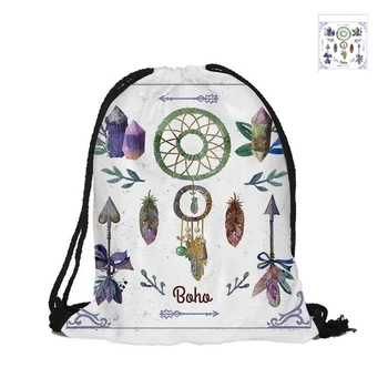 

Boho Style Designs Printing Drawstring Backpack Fashion Polyester Bags For Women Men Pouch Backpacks