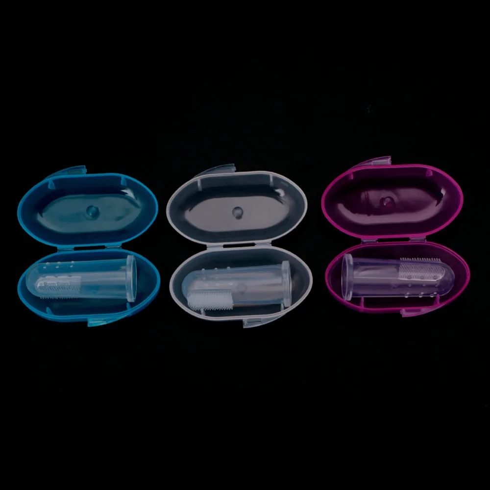 New Kids Infant Soft Silicone Finger Toothbrush Teeth Rubber Massager Brush Box