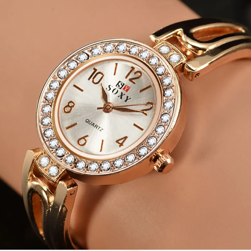 SOXY Лидирующий бренд женские часы розовое золото кварцевые Стразы Наручные часы браслет часы женские часы relogio feminine reloj mujer