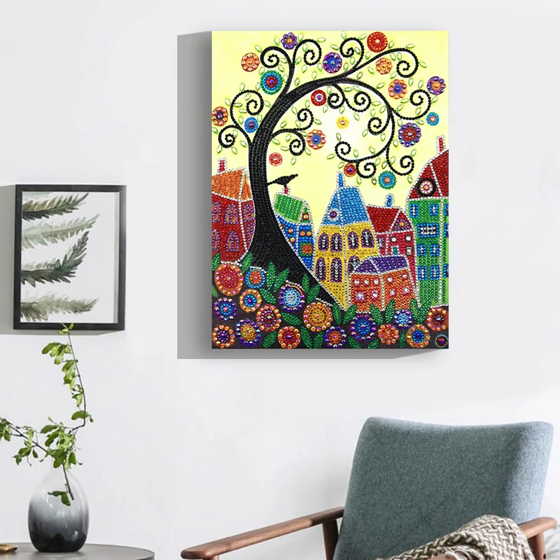 RUBOS DIY Diamond Embroidery House Abstract Art Religion Diamond Painting Mosaic Scenery 5D Big Bead Pearl 3D Crystal Glass Sale (1)