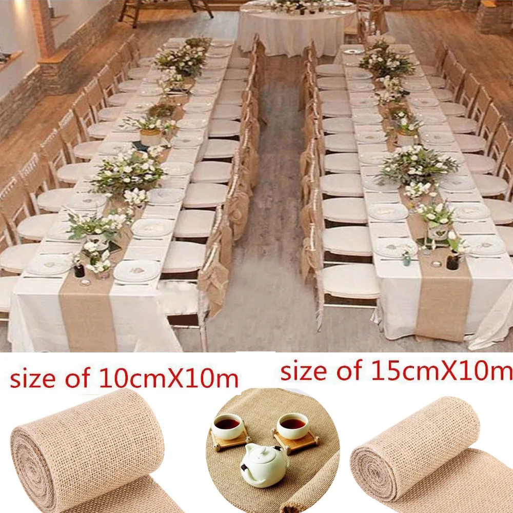 10M Burlap Ribbon Christmas Table Decoration Vintage Table Runner Jute