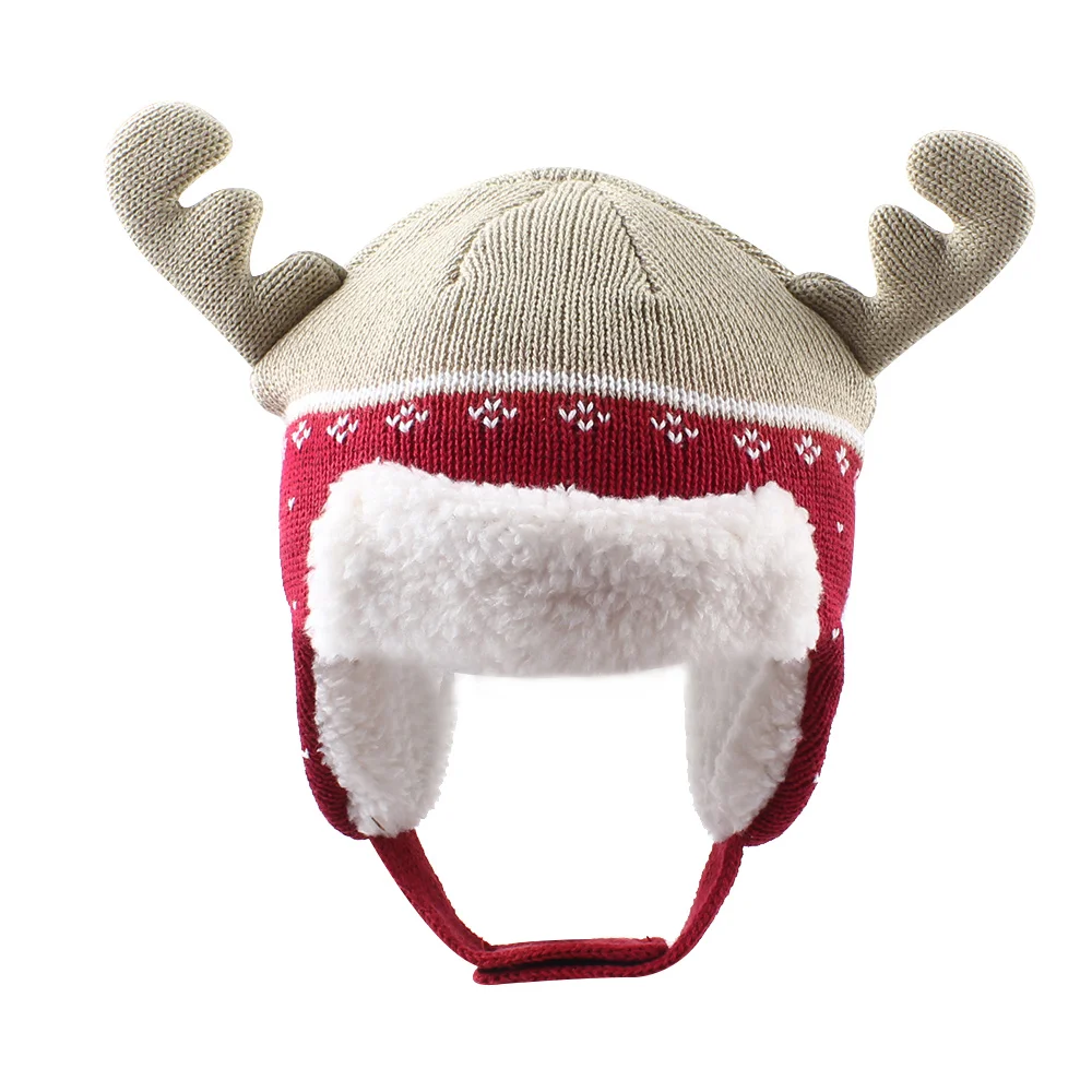 Elk Christmas Baby Hat Cartoon Winter Baby Beanie Knit Warm Boy Hat Fleece Lined Cute Toddler Girls Beanie Baby Boys Clothing (9)