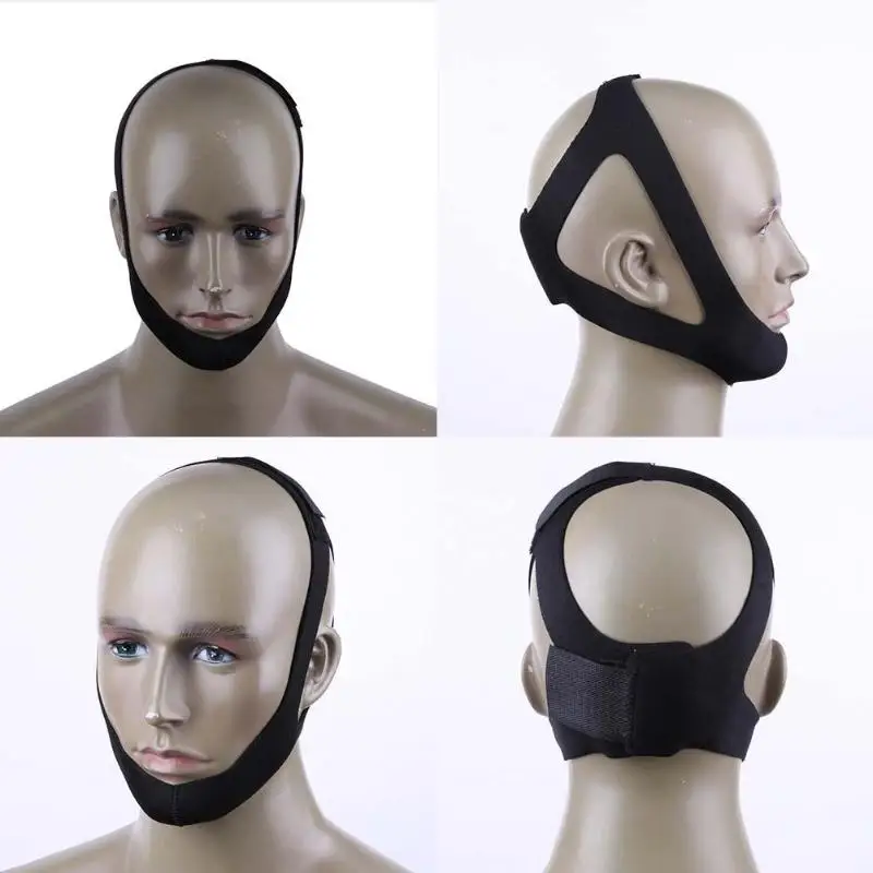 Горячая треугольная маска для сна против храпа, повязка на голову с сопротивлением храпу, ограничитель храпа, фиксатор подбородка для мужчин и женщин, инструменты для сна - Цвет: Черный