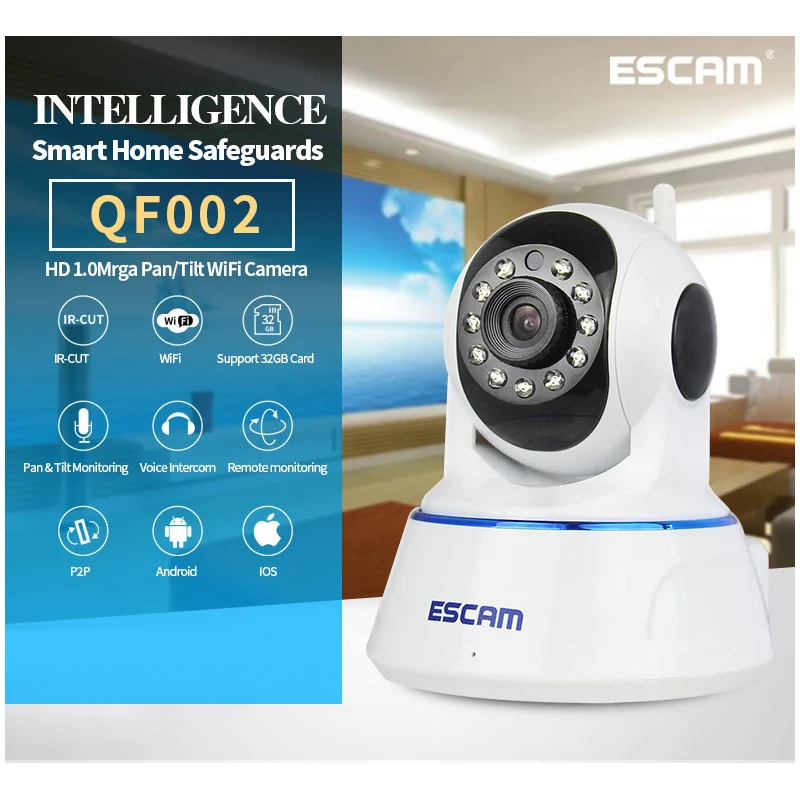 

720P 1.0M wireless wifi ip camera P2P two way talk support recording IP camera