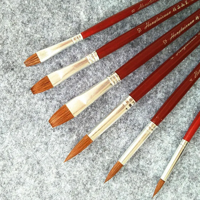 

6pcs/Set art supplies weasel hair gouache watercolor painting material acrylic painting brush tip flat round multifunction brush