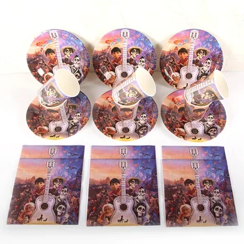 

44pcs Party Supplies for 12 kids COCO Cartoon Theme Miguel Kids Birthday Party Decoration Tableware Set Plate Cup Napkin