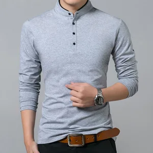 Image 2 - Высококачественная мужская рубашка поло, однотонная рубашка поло с длинным рукавом, мужские рубашки поло, популярные повседневные хлопковые топы больших размеров S 3XL