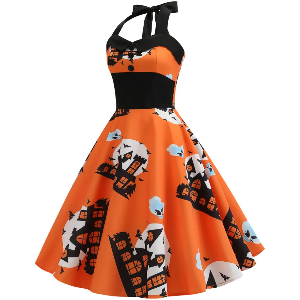 Sexy Retro White Halloween Dress Summer Robes Vintage Halter Dress 50s 60s Gothic Pin Up Rockabilly Dress Plus Size Robe