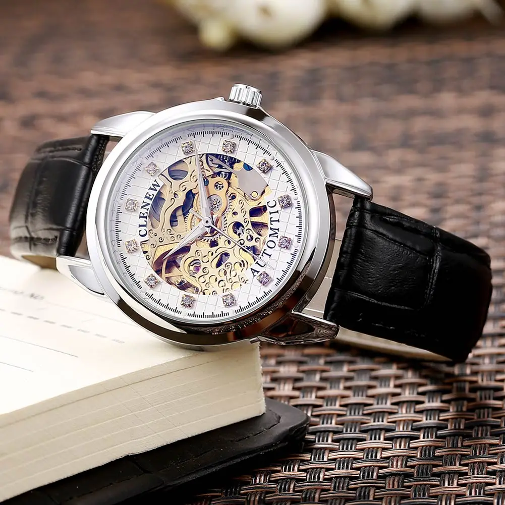 

Fashion Men Waterproof Mechanical Watch Genuine Leather Band Strap Wristwatch Clock Gift LL@17