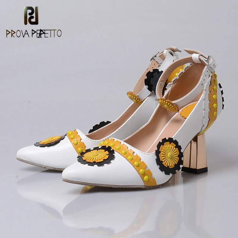 Blue Haute Bout yellow red Prova Vache Cuir Chaussures 2018 Nouveau De Fleur Pointu Simples En Patchwork Mode Talon Perfetto Daim Femme Style wAR4PnqHRI