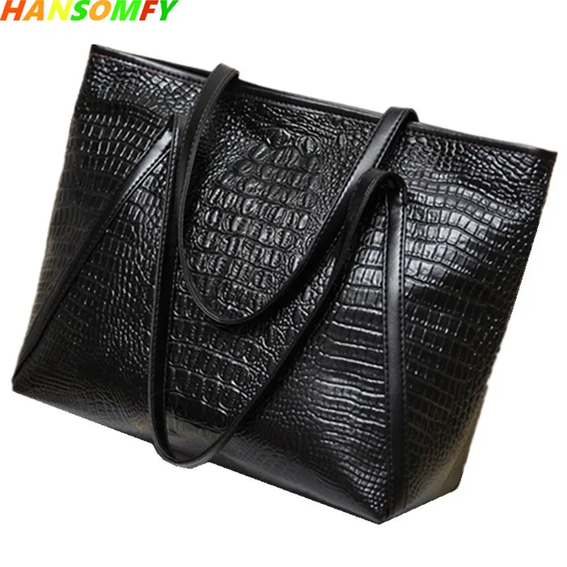 

HANSOMFY women handbag PU leather simple wild crocodile pattern female shoulder bag luxury fashion casual big tote shopping bags
