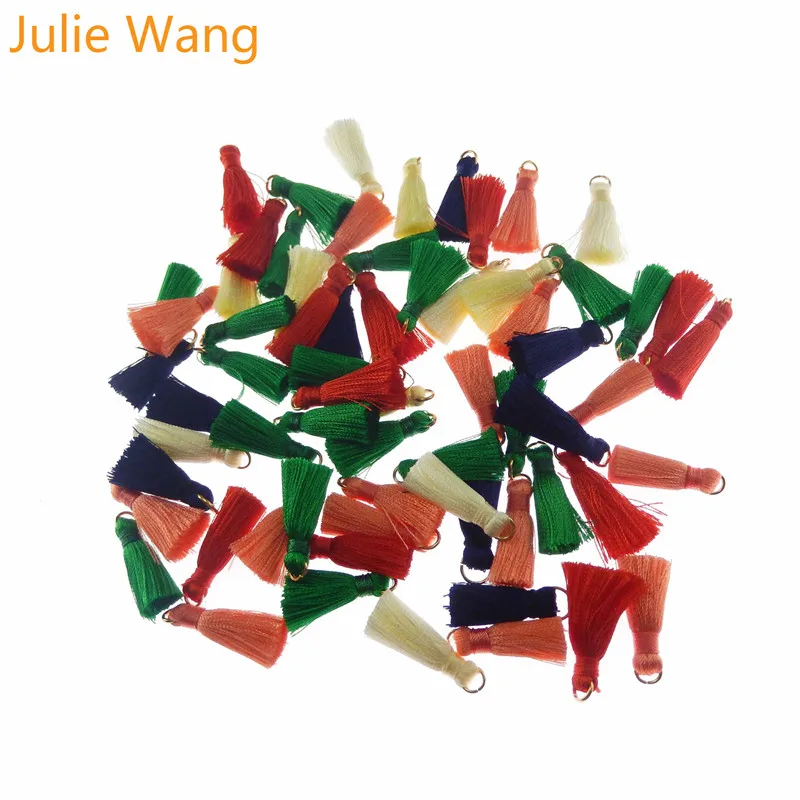 Julie Wang 10PCS Multi-color Alloy+Cotton Tassel For Earring Pendant Charms Keychain Cellphone Straps Purses Jewelry Accessory