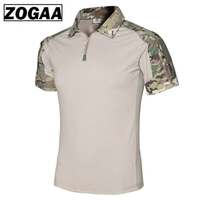 ZOGAA, новинка, мужские Поло, тактические поло, повседневные однотонные рубашки для мужчин, с коротким рукавом, камуфляжный Топ, мужские рубашки поло с коротким рукавом