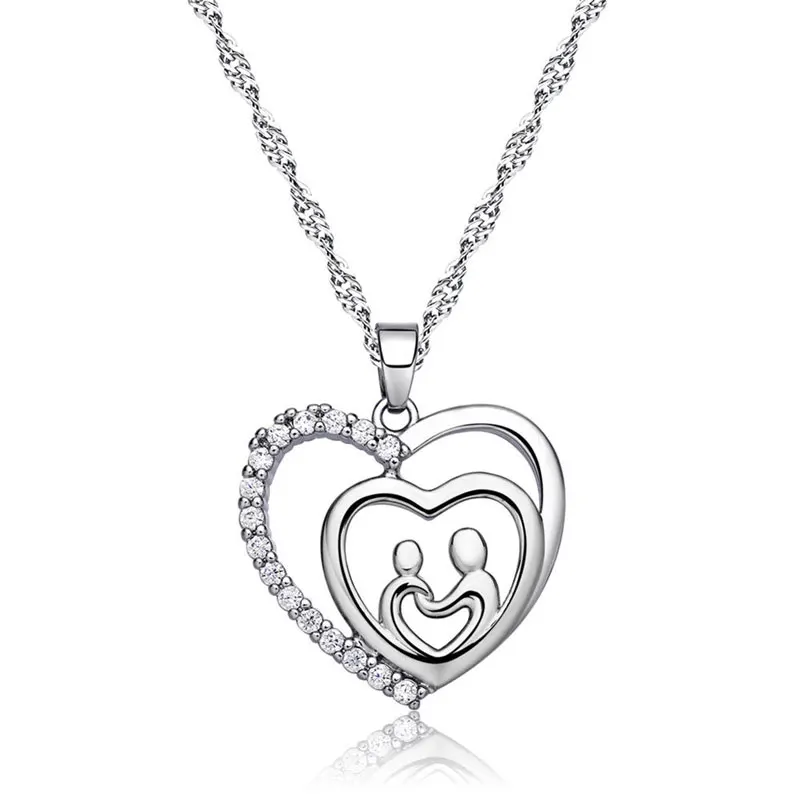 CHUKUI Mother Baby Heart Charm Pendant Family Love Cubic Zirconia Heart-shaped Pendant Necklace For Mothers Day Gift (5)