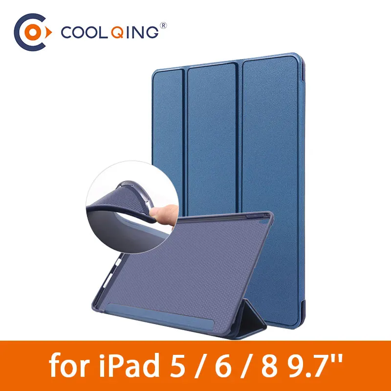 

TPU Soft Tablets Case For iPad 5 6 8 9.7 Inch Smart Wake Sleep PU Leather Tri-folded Protective Covers For iPad 9.7'' 2018 Case