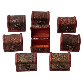 

Vintage Wooden Jewelry Storage Treasure Chest Wood Box Case Organiser Gifts Carrrying Cases Wholesale Random Send 1Pcs