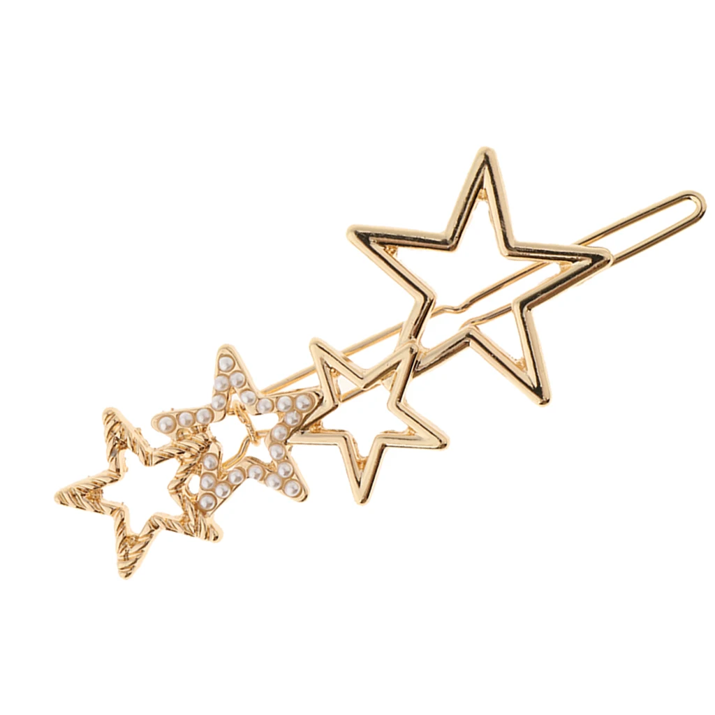 Women Girls Retro Alloy Hair Clip Star Shape Pearls Slide Hairclip Hair Pin Party