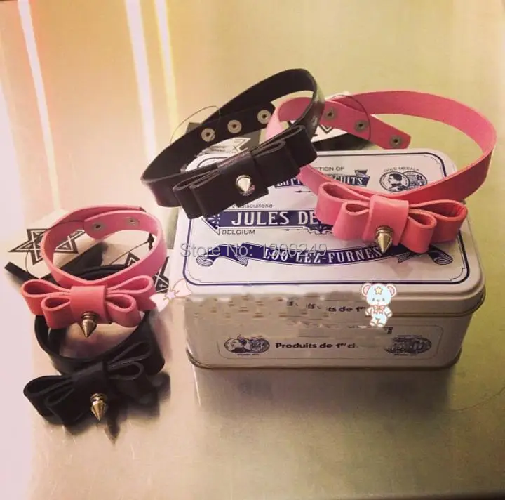 

2016 Fashion Harajuku Handmade Leather Bracelet Rivet Rock Punk Goth Stud Charm Bangle bowknot wrist belt free shipping