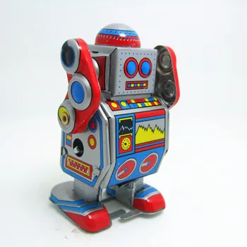 

Classic collection Retro Clockwork Wind up Metal Walking Tin Band DJ measure robot recall Mechanical toy kids christmas gift