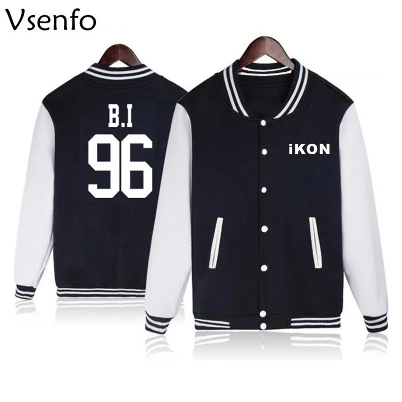 

Vsenfo Ikon Kpop Sweatshirt Women Men B.I Bobby Jinhwan Yun Hyeong Jun Hoe Dong Hyuk Chan Woo Ikon Album Baseball Hoodie Jacket