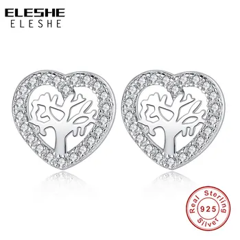 

ELESHE Fashion 925 Sterling Silver Cubic Zirconia Tree of Love Heart Stud Earrings for Women Wedding Jewelry Valentines Gifts