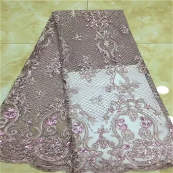 

French Lace Fabric 2019 Nigerian Embroidered Wedding Lace 5 Yards Luxury Sequins African Tulle Fabric