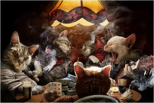 

Cats Playing Poker Cards Art Wall Decor Silk Print Poster