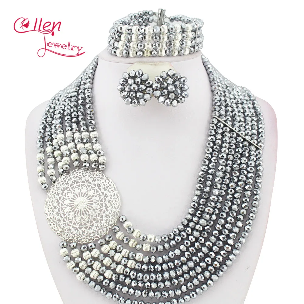 

2017 New Amazing African Nigerian Beads Jewelry Set African style necklace Jewelry Sets For Bridal african wedding W6485