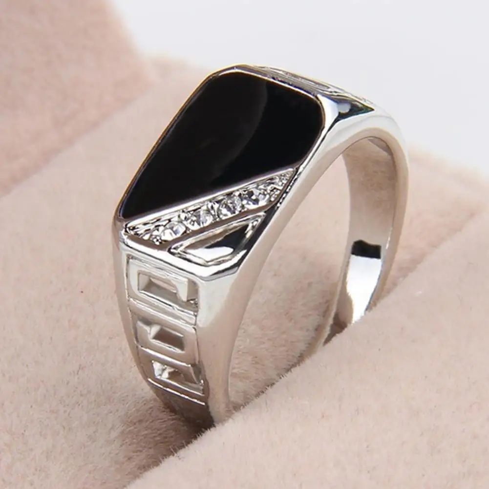 Men Concise Triangle Oil Drip Rhinestone Charm Wide Ring Finger Band Lover Couple Rings for