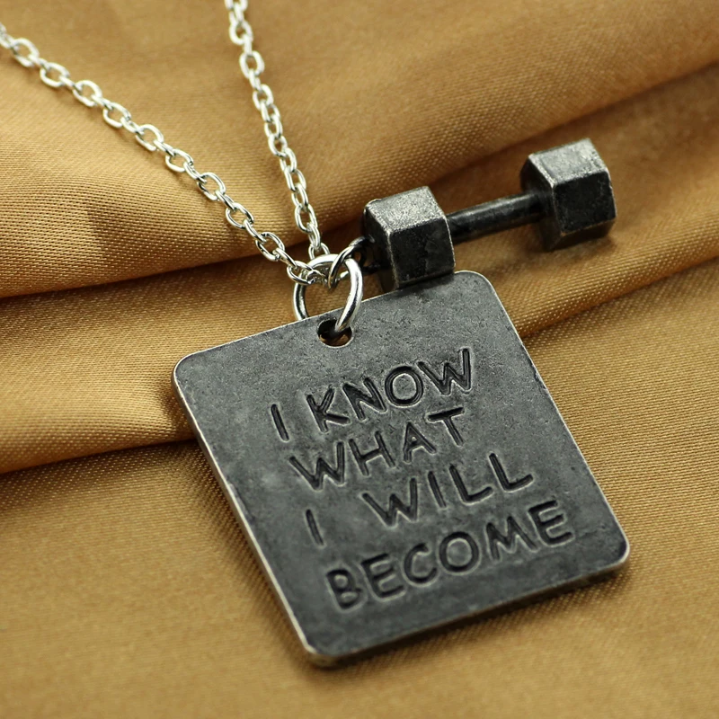 

I KNOW WHAT I WILL BECOME Necklace With Dumbbell Motivational Jewelry Gym Weight Loss Fan Accessories Fitness equipment necklace