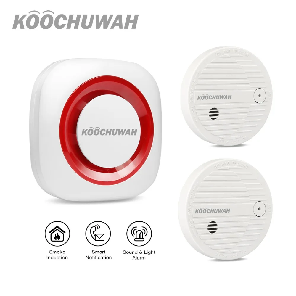 

KOOCHUWAH Wireless Fire Smoke Detector Sensor First Alert Smoke Alarm Beeping SMS Auto Dail Cigarette Smoke Alarm Generator