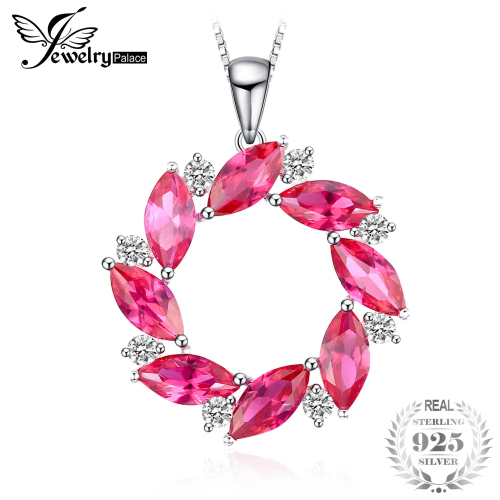 

JewelryPalace Wreath 15ct Created Ruby Pendant Necklace Soild 925 Sterling Silver 45cm Box Chain Necklace Jewelry For Women