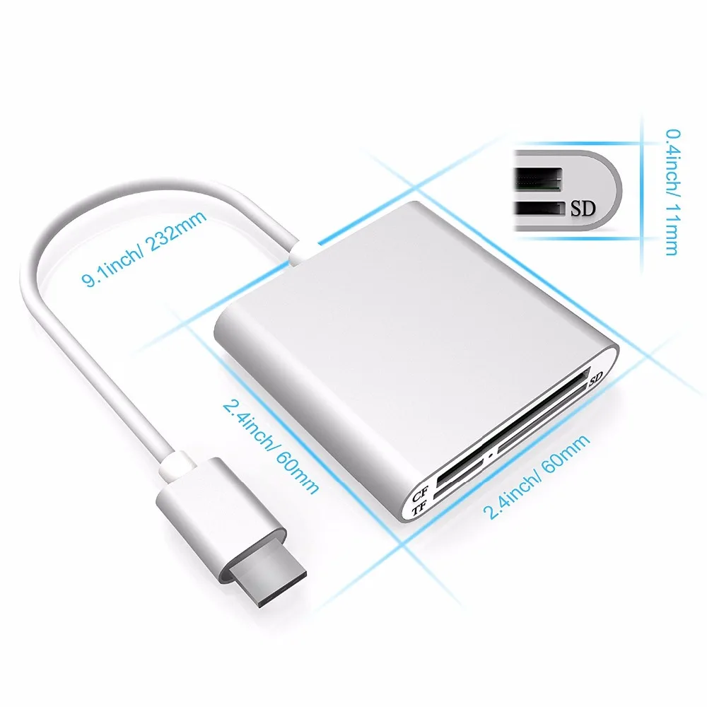 Кард-ридер Leadzoe USB C 3,0 SD/Micro SD/TF/CF Compact Flash Smart Memory Card Adapter type C OTG SD Card Reader для портативных ПК