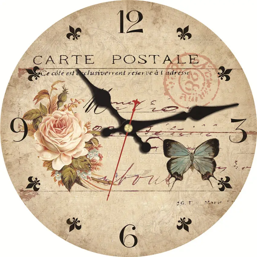 Настольные Розовые Настенные часы, 15 см винтажные настенные часы, потертые шикарные деревянные картонные часы, настенные часы в стиле ретро с животными - Цвет: WallClock12