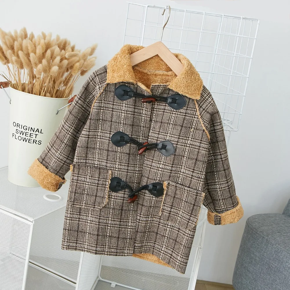 thick coat kids boys winter jacket plaid children clothing turn down