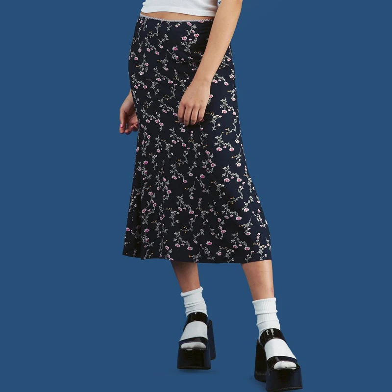 Retro Vintage Floral Print Maxi Skirt Women Old School Chic High Waist Skirts Harajuku Girls Brand Fashion Long Skirt Streetwear - Цвет: floral print skirt