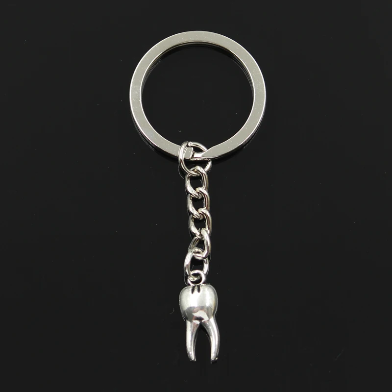 Fesyen 30mm Key Ring Metal Key Chain Keychain Jewelry Antique Silver Color Plated Zombie Gigi gigi Molar 20x8mm Pendant