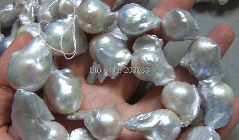 

huij 00311 17x25MM white Nucleated Flameball Baroque Pearls Bead 15.5