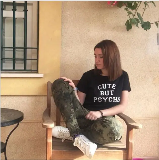 2017 Summer Sexy T-shirt for Women Black White Grey Cute but Psycho Letter Print S-2XL Xinshows Loose style 2017 Summer Sexy T-shirt for Women Black White Grey Cute but Psycho Letter Print S-2XL Xinshows Loose style