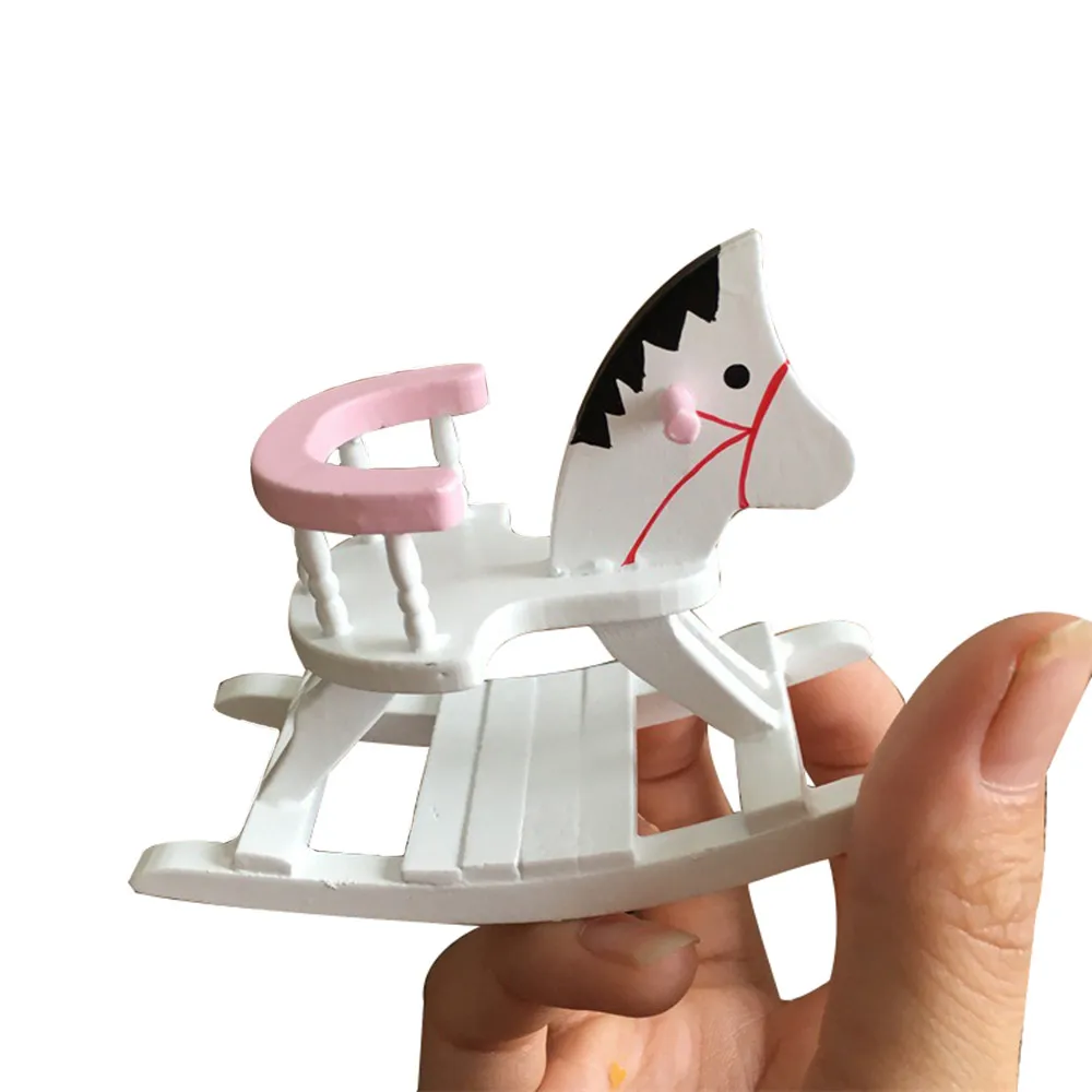 

Dollhouse Miniature White Wooden Rocking Horse Chair Nursery Room Furniture 1:12 Doll House Accessories Toys for Children F3