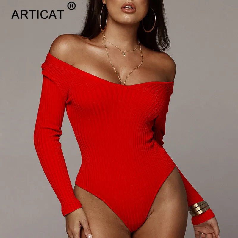 Articat Off Shoulder Ribbed Knitted Sexy Bodysuit Women Black V Neck Autumn Slim Rompers Womens Jumpsuit Winter Basic Bodysuits Articat Off Shoulder Ribbed Knitted Sexy Bodysuit Women Black V Neck Autumn Slim Rompers Womens Jumpsuit Winter Basic Bodysuits