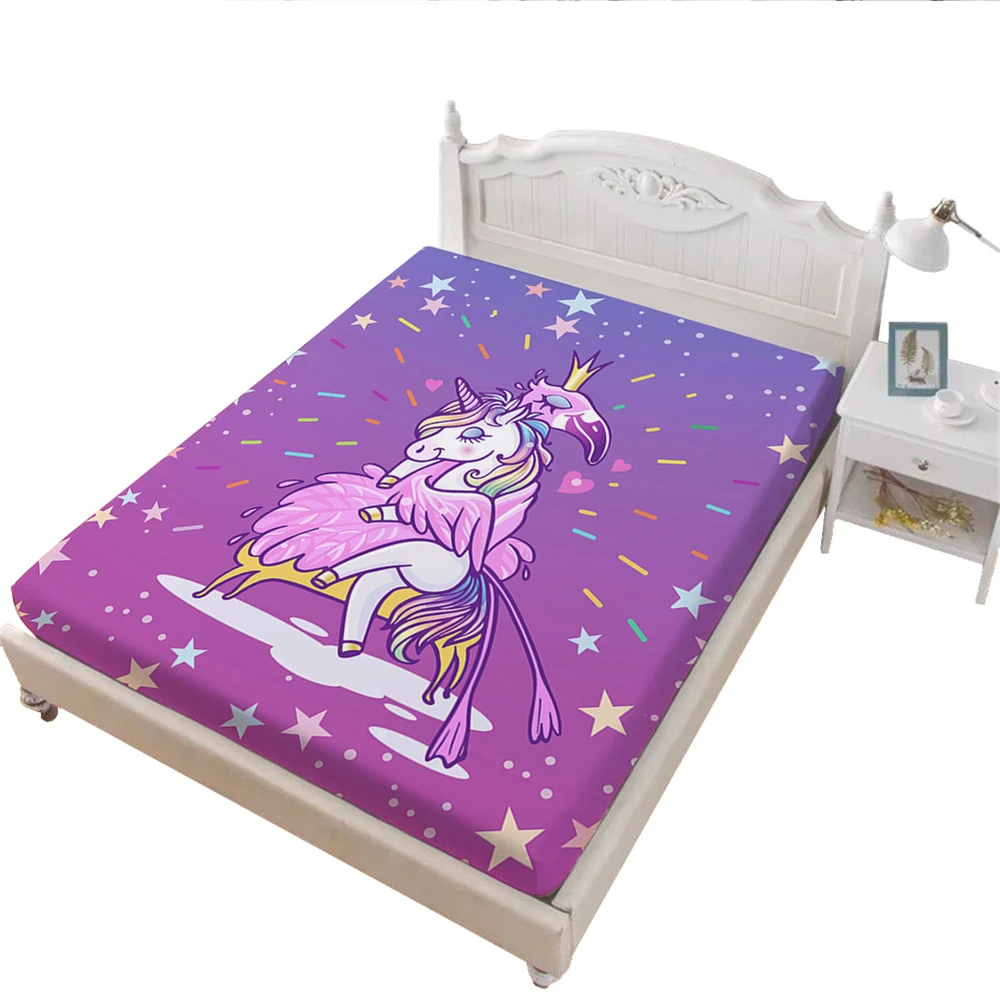 Романтическая простыня с изображением единорога, красочная простыня с рисунком единорога и фламинго, постельные принадлежности с глубоким карманом, наматрасник D40 - Цвет: DCL-AS229