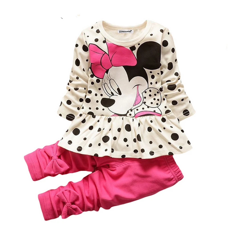 

Fashion baby Cartoon clothing Suits Girls Minnie clothes kids cotton shirts pants 2pcs Children Clothing leggings Set