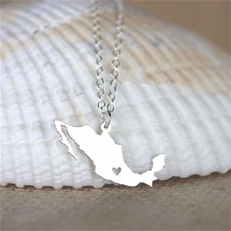 

Outline Map Necklace I Heart Mexico Map Necklace Mexico Silhouette Jewelry Personalized Alloy Necklace State Charm Map Necklace
