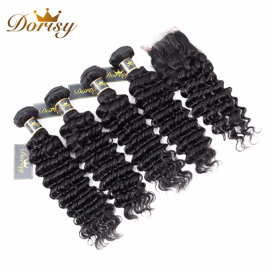 Dorisy Hair Malaysian Deep Wave 4 Bundles With Closure Non-Remy Human Hair Bundles With Closure Hair Extensions Dorisy Hair Malaysian Deep Wave 4 Bundles With Closure Non-Remy Human Hair Bundles With Closure Hair Extensions