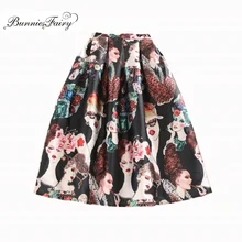 BunniesFairy осень новая женская мода Современная Красота характер печати высокая талия плиссированная юбка миди Saia Longa Plissada праздничная одежда