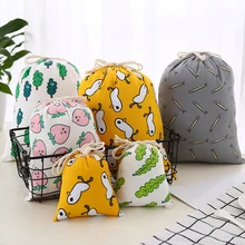 30 шт./лот, многоразовая Хлопковая Сумка на шнурке, переносная многофункциональная сумка, Мультяшные милые косметички, дорожная косметичка