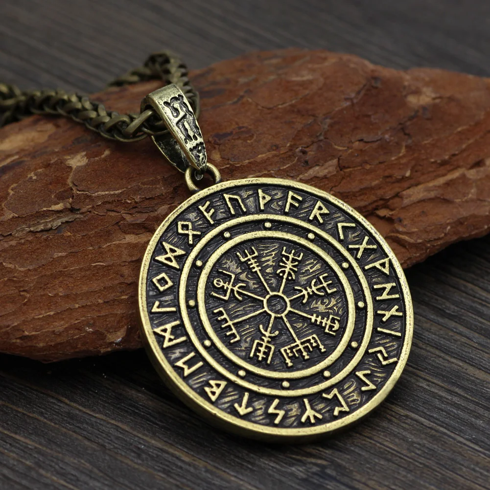 Символ Одина Рунический амулет Vegvisir компас Северный талисман ожерелье с кулоном, с двойным Боком с подарочной сумкой - Окраска металла: metal1