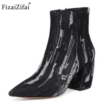 

Coolcept Size 32-43 Sexy Ladies High Heel Boots Pointed Zipper Scratch Thick Heel Boot Party Club Winter Warm Sapatos Feminino