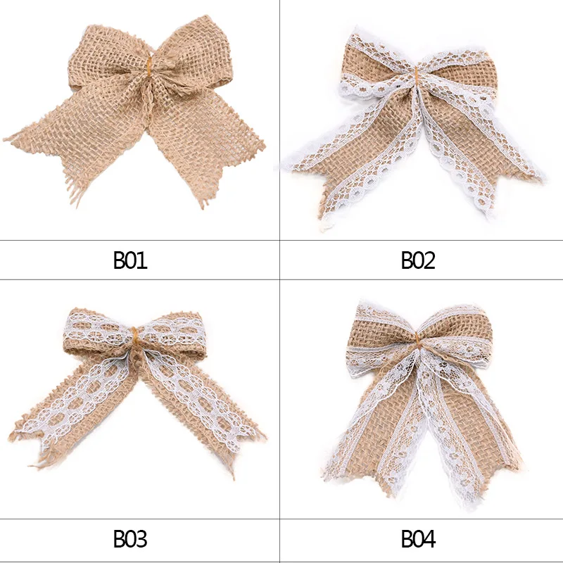 5/10pcs Jute Bow Vintage Natural Jute Burlap Hessian Bows Lace Ribbon Trim for Wedding Decoration Home Sewing Hat Accessories 8z